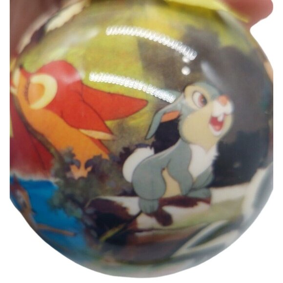 Disney Bambi Christmas Ball Ornament Yellow Green Ribbon Paper Mache - Picture 3 of 11